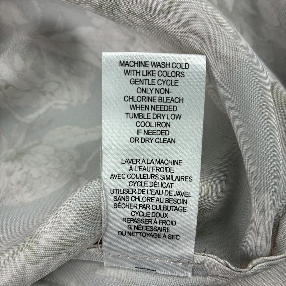 Elie. Elie Tahari Silky Neutral Gray Tan Floral Print Blouse Sz Lg - Picture 7 of 9
